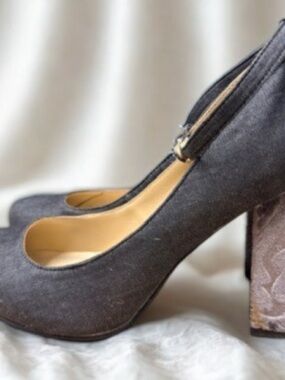 Farylrobin Dark Gray Suede Block Heel Mary Janes